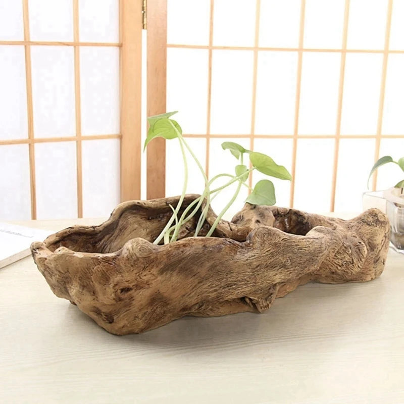 KEKA Pastoral Retro Landscape Flower Pot Resin Tree Stump Planter Artificial Driftwood Sculpture Rustic Succulent