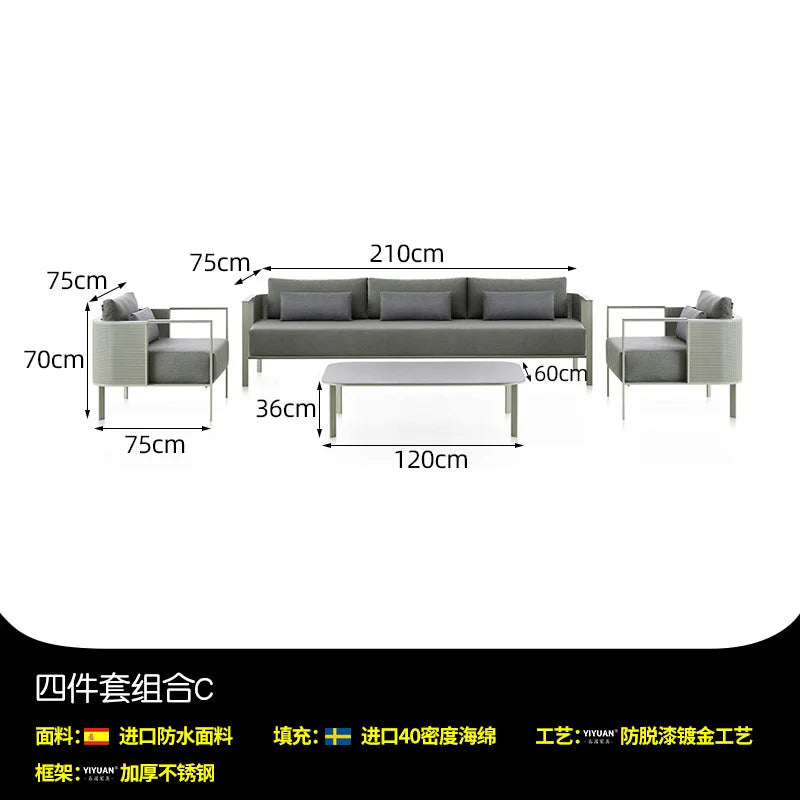 Outdoor stainless steel sofa Hotel sales office Terrace Dining table and chairs