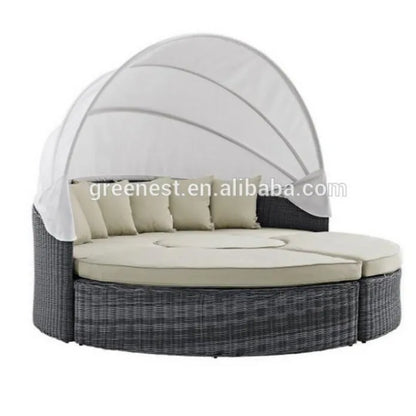Cheap Outdoor Round Bed Rattan Daybed with Canopy