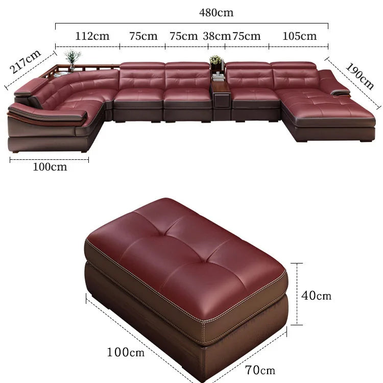 Contemporary Genuine Leather Sectional Sofa Sets Luxury Living Room Furniture for Home and Hotel Modern Design