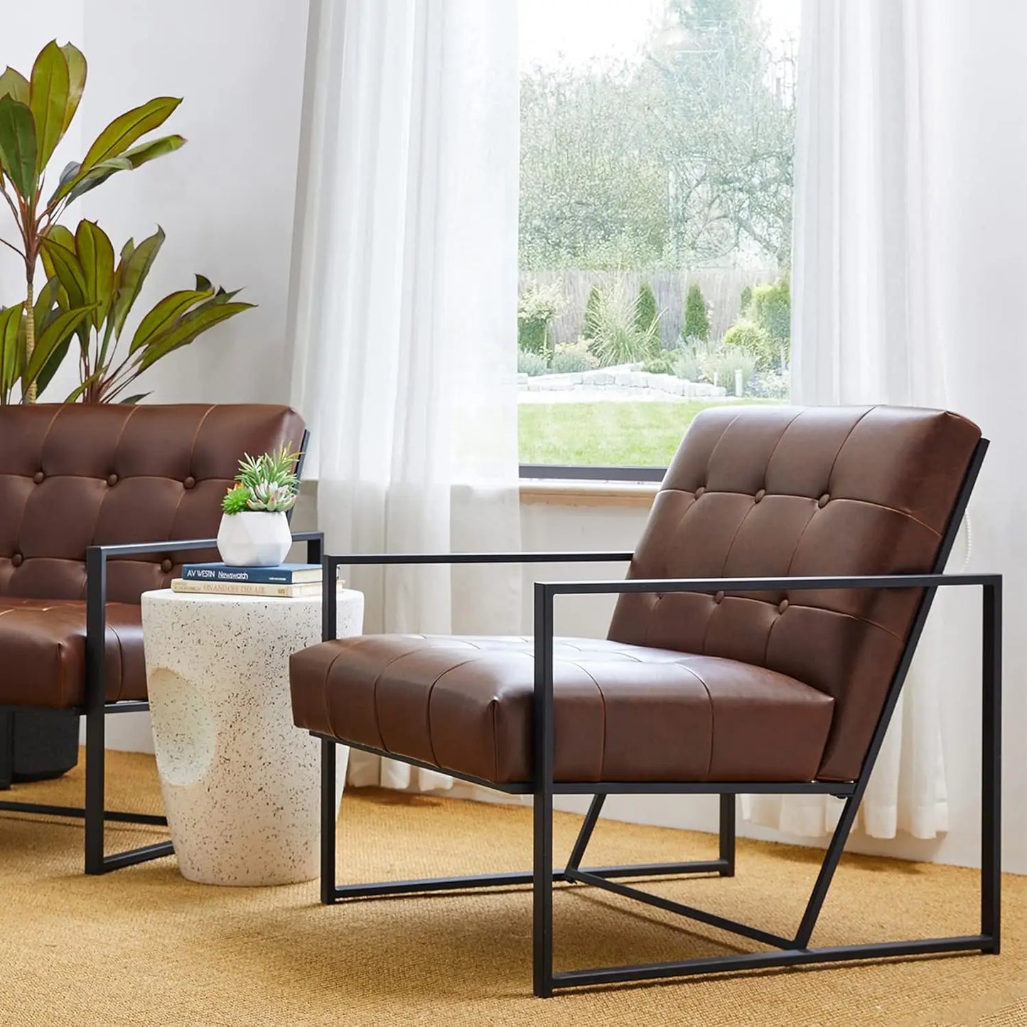 Mid Century Modern Accent Chair, Modern Living Room Chairs with Durable Metal Frame,PU Leather Cushioned, Reading, Customized