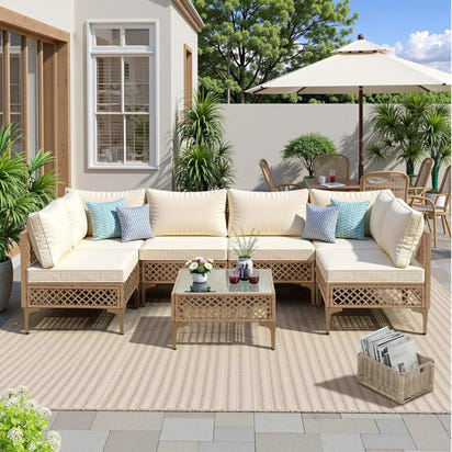 PatioLix 7 Piece Outdoor Wicker Patio Furniture Set, Rattan Sectional Sofa Couch, Patio Conversation Set with Cushion & Coffee Table