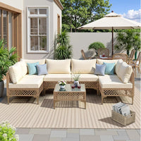 PatioLix 7 Piece Outdoor Wicker Patio Furniture Set, Rattan Sectional Sofa Couch, Patio Conversation Set with Cushion & Coffee Table