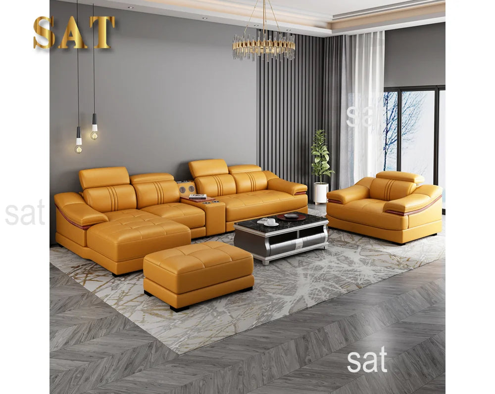 # Hot Sales Modern Sectional Sofa Multifunction Latex Cushion Sofa Leather L Shaped Living Sofa Set With Music Design