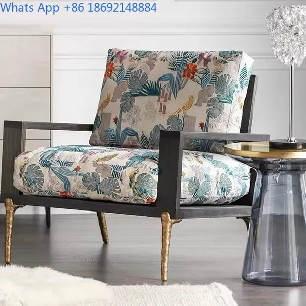 Retro Style Single Sofa Chair for Living Room with Solid Wood Frame Comfortable Lounge Seat