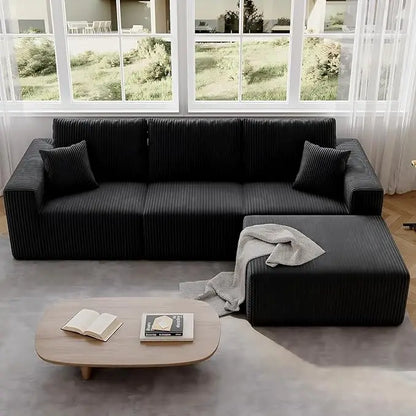 110" Boneless Cloud Sectional Couch for Living Room, Compressed Modular L-Shaped Sofa with Deep Seat, Frameless Corduroy Couch i