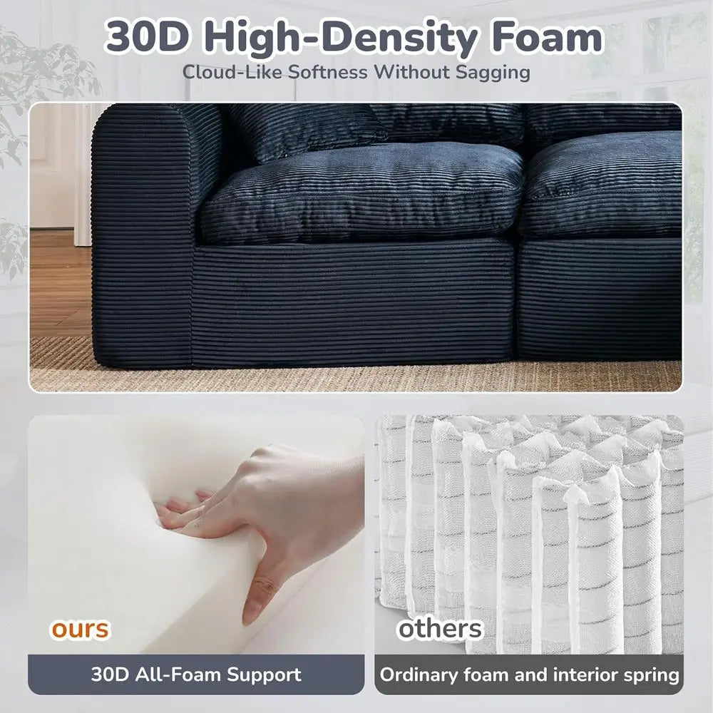 108 L-Shape Sectional Sofa with Ottoman, 3 Seater Deep Seat Cloud Sofa (Black)
