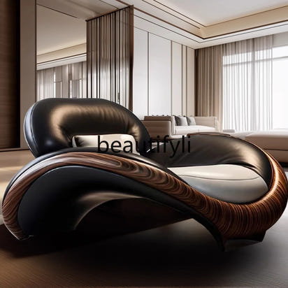 Living room leather ingot chair Italian minimalist villa large flat floor light luxury villa new Chinese modern single sofa