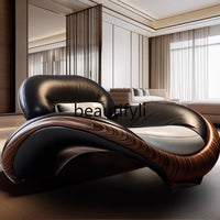 Living room leather ingot chair Italian minimalist villa large flat floor light luxury villa new Chinese modern single sofa