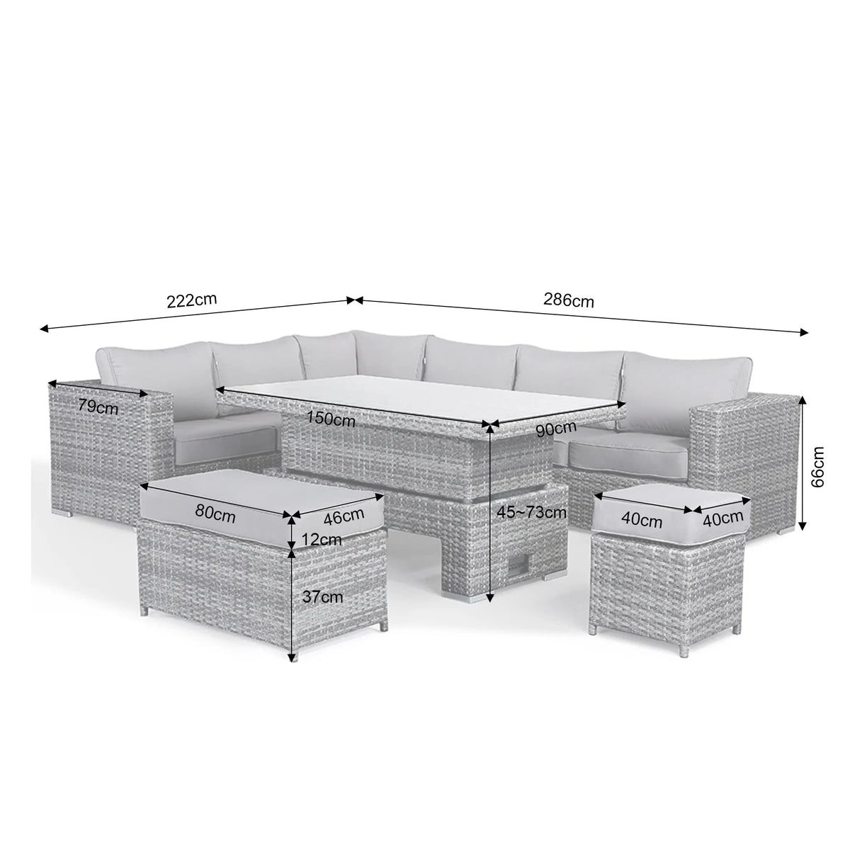 Wicker Rattan Garden Set Combination Garden Furniture Corner Outdoor Dining Sofa Set with Rising Table