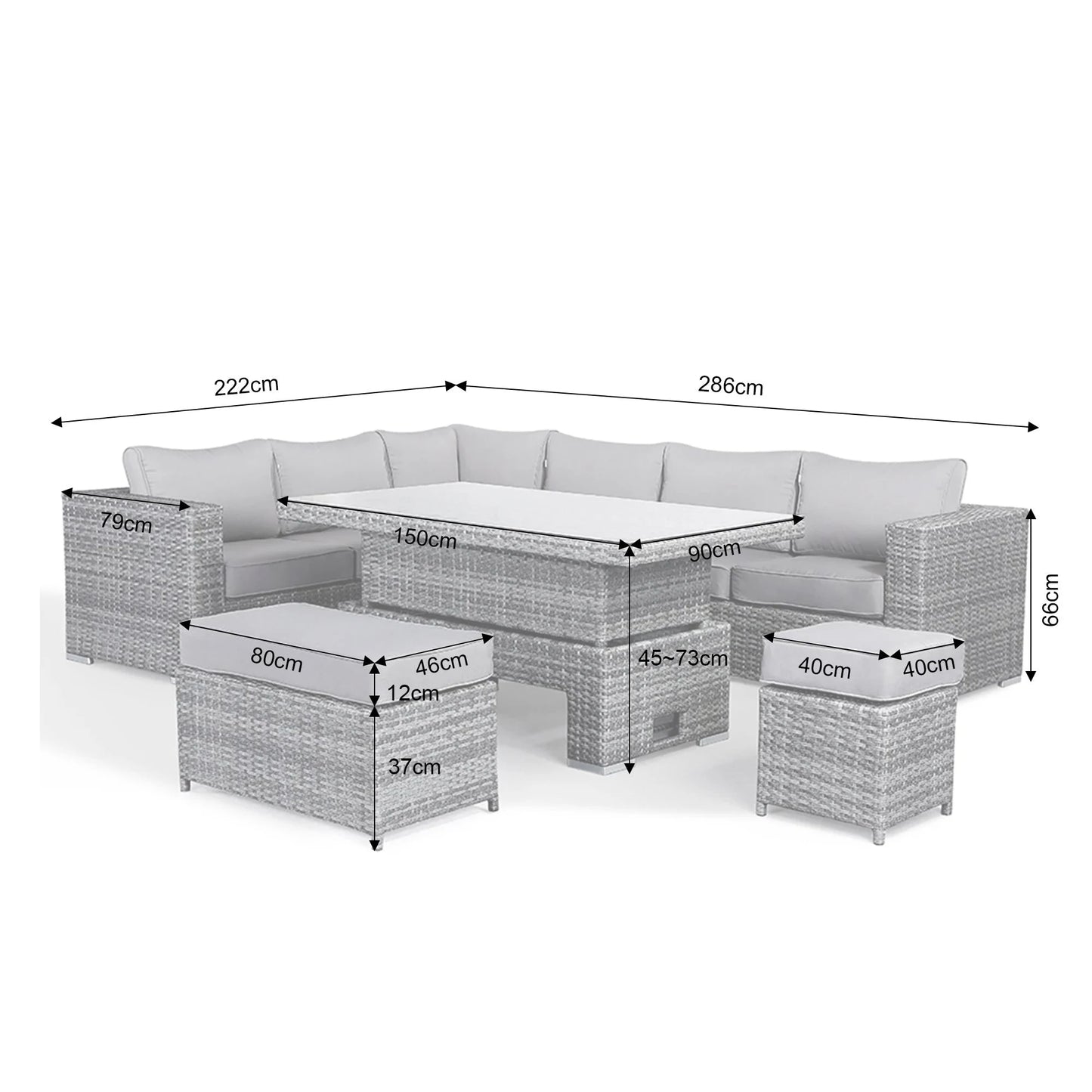 Wicker Rattan Garden Set Combination Garden Furniture Corner Outdoor Dining Sofa Set with Rising Table