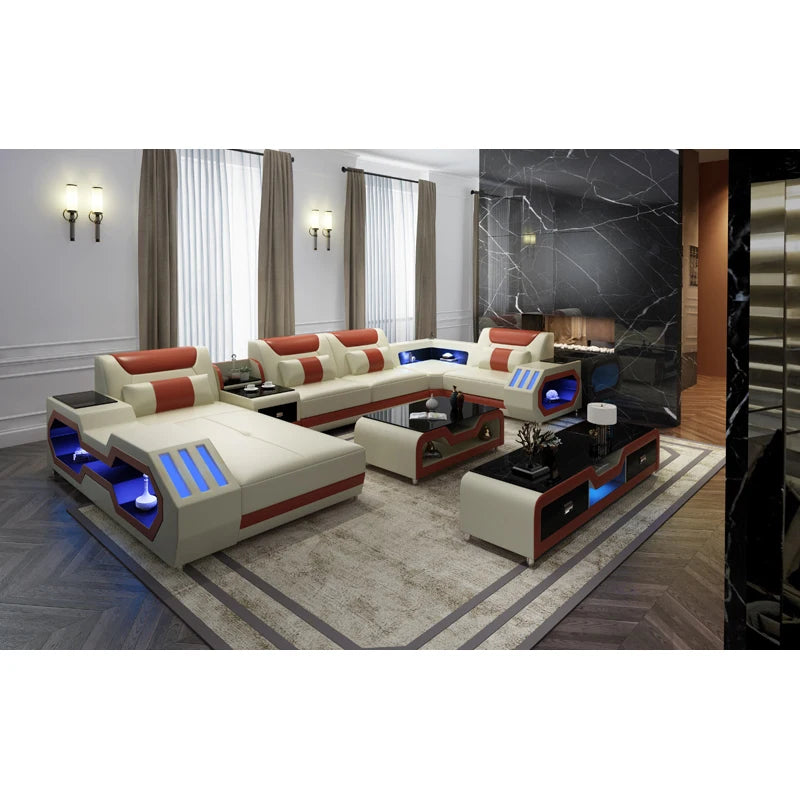 Modern Couch Living Room Leather High Back Comfortable Home Use Sofa