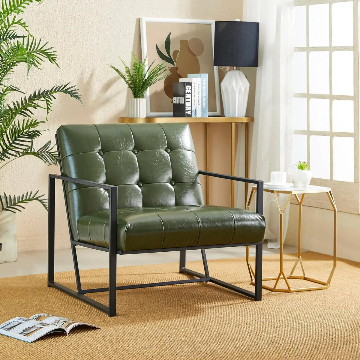 Mid Century Modern Accent Chair, Modern Living Room Chairs with Durable Metal Frame,PU Leather Cushioned, Reading, Customized