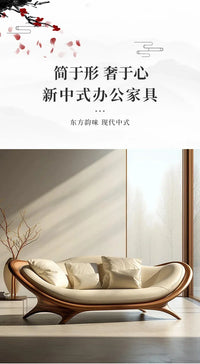 a3813  New Chinese-style solid wood sofa living room modern simple small apartment leather recliner sofa lazy chair
