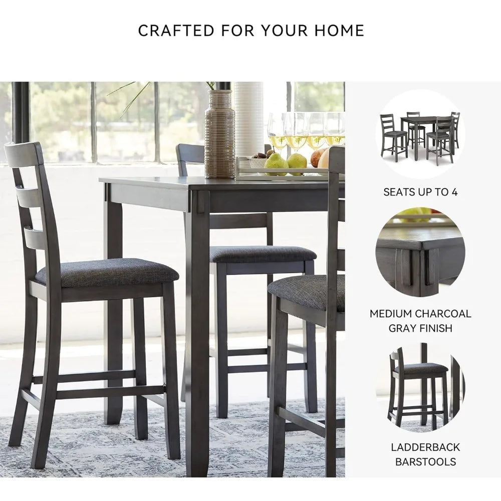 Signature Design by 5 Piece Dining Room Set, Includes Table & 4 Ladderback Barstools, Wood, Gray