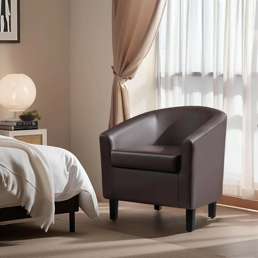 Modern Leather Club Chair with Faux Leather Upholstery and Wooden Legs Padded Seat Comfort Design Ideal for Living Room Bedroom
