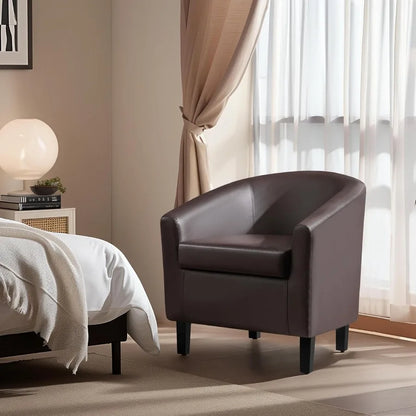 Modern Leather Club Chair with Faux Leather Upholstery and Wooden Legs Padded Seat Comfort Design Ideal for Living Room Bedroom