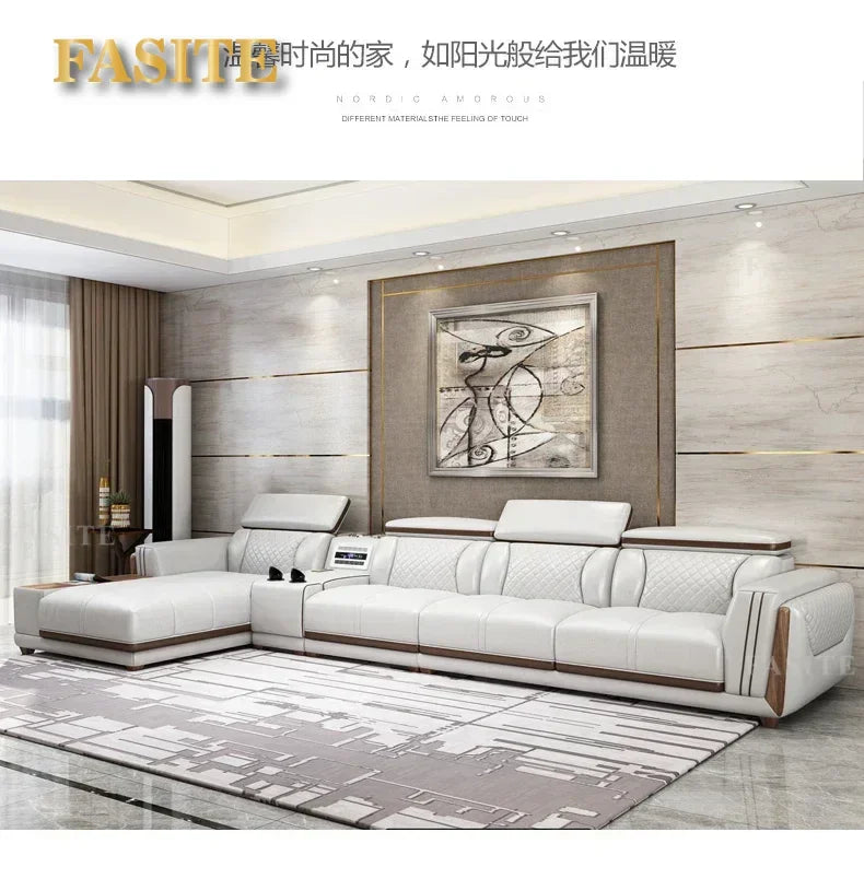 Italian leather sofa set, living room furniture, leather sofa with air purifier and Bluetooth speaker, Modernos Para Sala large