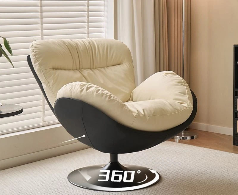 Single Eggshell Swivel Lounge Chair, Upholstered Accent Chair with 360 Degree Metal Base Chai for Bedroom, Living Room Relation