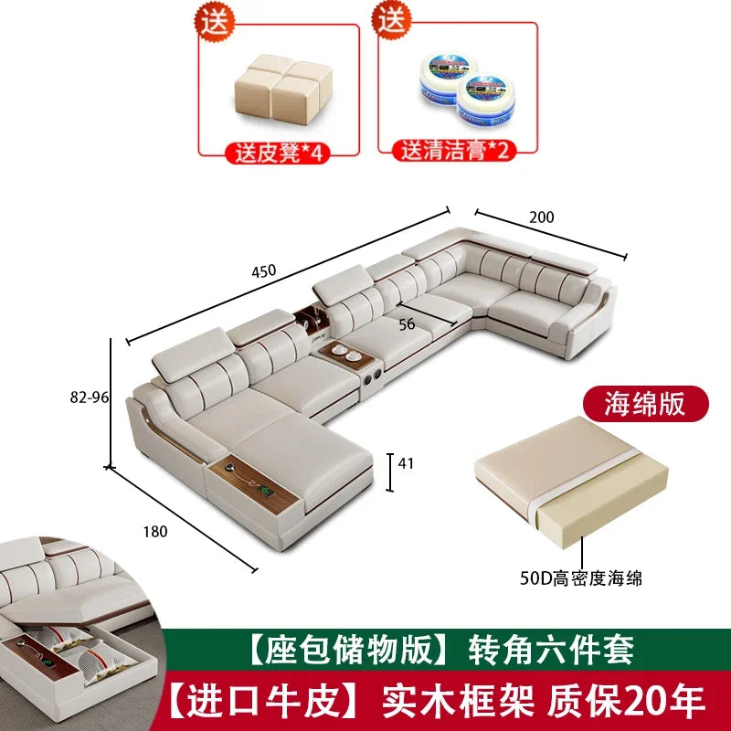 Interior Leather Design Living Room Sofa Storage Quality Comfortable Romantic Soft Leisure Multifunctional Sillon Cama Furniture