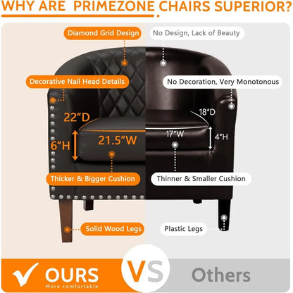 Faux Leather Club Chair with Cushion, Comfortable Accent Living Room Furniture, Diamond Stitching, Nailhead Trim, Stylish Seatin