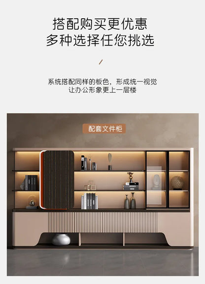 luxury Computer Office Desk Standing L Shaped Writing Boss Table Lift Up Table Gaming Sedentary Filing Cabinet Boss Furniture