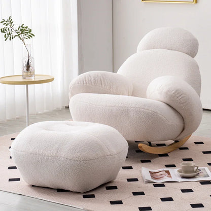 Big white Internet celebrity rocking chair lazy sofa single rocking cream living room lazy chair simple balcony bedroom