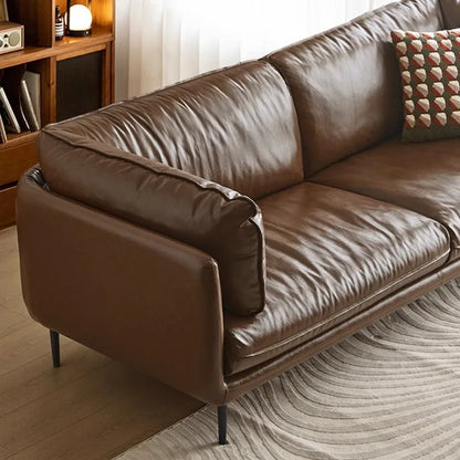 Retro oil wax leather sofa down large living room Nordic simple medium and ancient style straight row leather art sofa