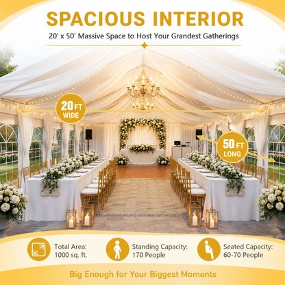 20x50FT Large Event Tent Heavy Duty White Party Shelter Waterproof All Weather Steel Frame With Windows For Wedding Commercial Market Car Parking