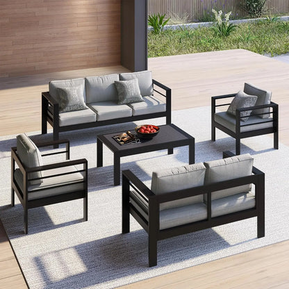 Outdoor Couch Aluminum Patio Furniture Sofa, 3 Seat All-Weather Metal Patio Couch With 5" Thick And Soft Cushion, Customized