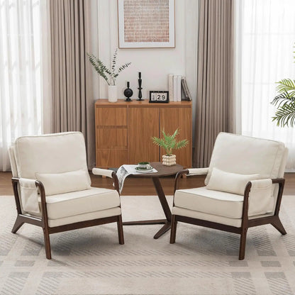 Mid Century Modern Chair Set of 2, Upholstered Lounge Arm Chair with Solid Wood Frame, Comfy Accent Chair for, Customized