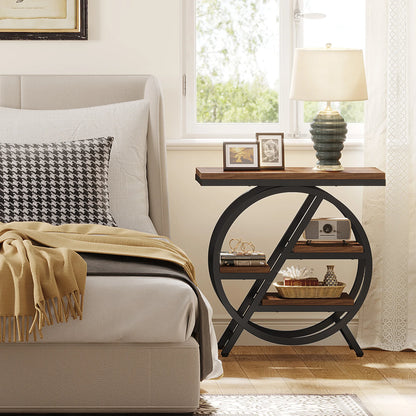 Tribesigns End Table for Living Room, 3-Tier Narrow Side Table with Storage, Wood Sofa Side Table with Geometric Metal Frame