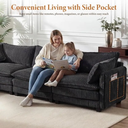 143 L Shaped Modular Sectional Couch, Comfy Corduroy Upholstered Cloud Couches for Living Room, Modern 3 Seater Sofa with Movab