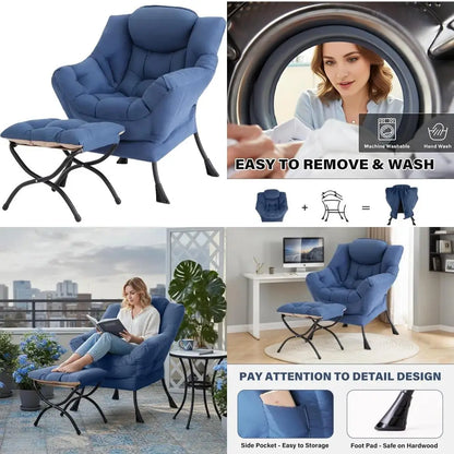 Modern Comfortable Lounge Chair with Ottoman, Large Reading Sofa for Bedroom Leisure Time