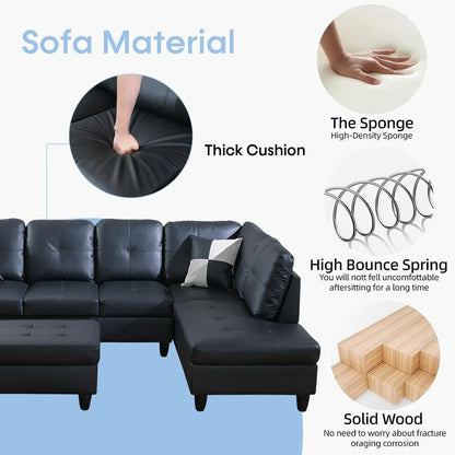 Sectional Couch for Living Room Furniture Sets,Black Leather Sectional Sofa L Shape Couch