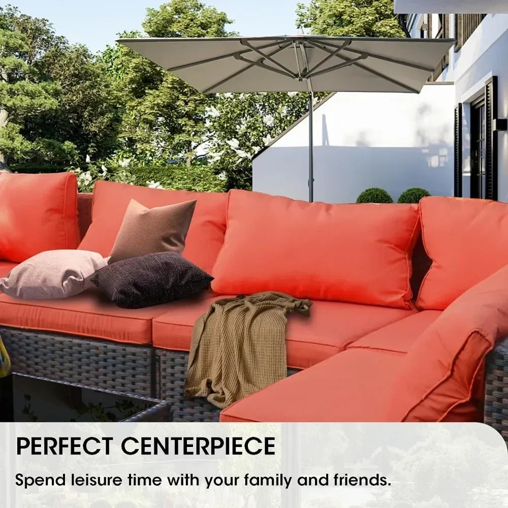 /Outdoor Furniture 7 Piece Sets with Fire Pit Table, Patio Couch Sectional with NoSlip Cushions and Cover, Outdoor Furniture S