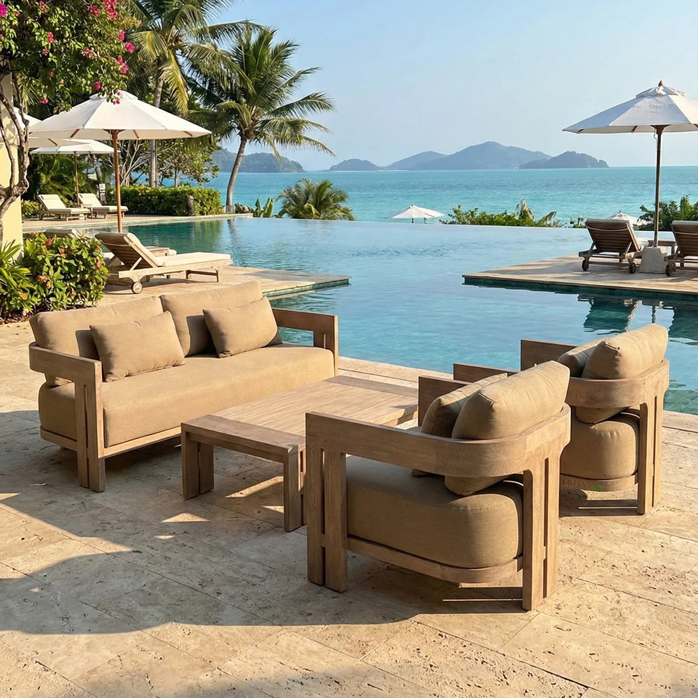 Luxury Customization Modern Outdoor Garden Dining Courtyard Sofa Set Hotel Villa Resort Commercial Teak Furniture Guangdong