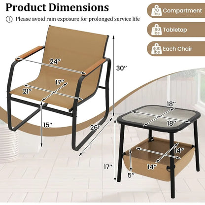 3 Pieces Patio Furniture Set Outdoor Bistro Conversation Set with Breathable Mesh Fabric and Metal Frame Front Porch T