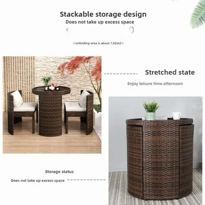 3 Pcs Cushioned Outdoor Wicker Patio Ergonomic Set Outdoor Small Space Furniture