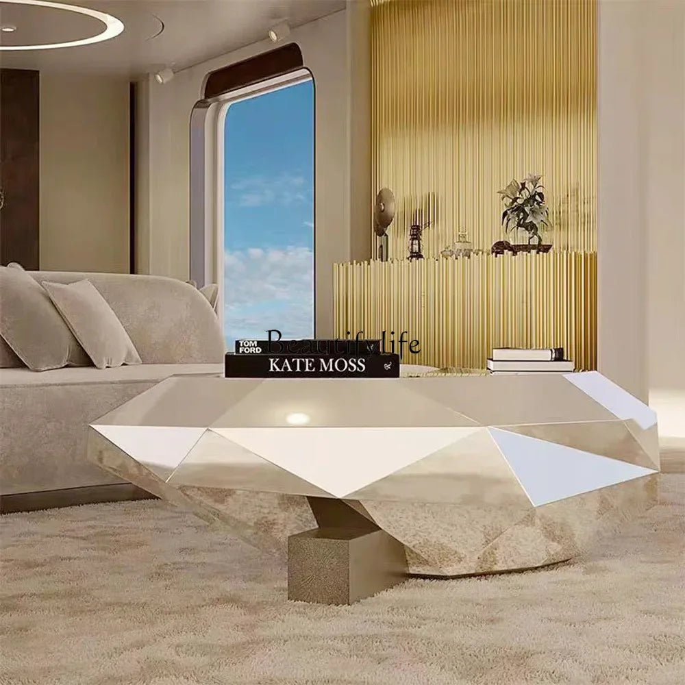 LJYStainless steel light luxury creative special-shaped coffee table high-end model house villa living room art coffee table