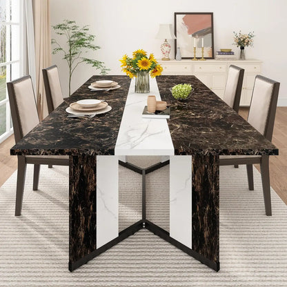 71 inch Dining Table for 4 5 6 | Modern Rectangular Kitchen Table W/Waterproof Wood Tabletop,Farmhouse Long Dining R