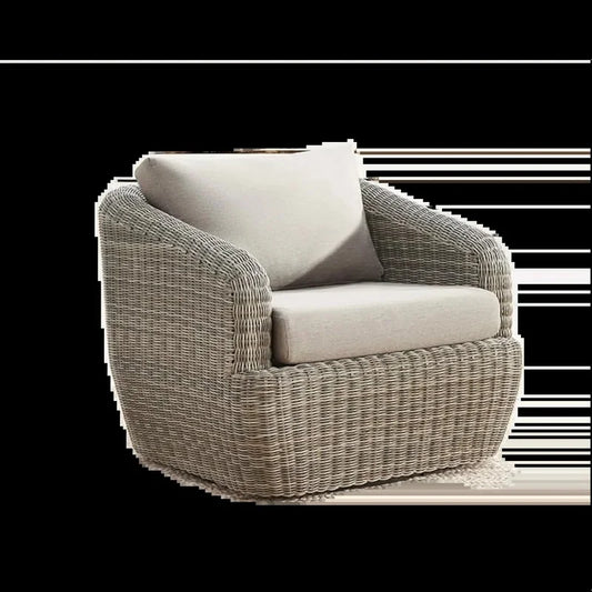 Swivel Rattan Chair with Removable Cushions for Outdoor Use, Perfect for Patios, Decks, and Sunrooms, Gray Cushions Included