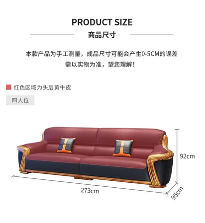 XMH new Chinese ebony leather sofa modern living room luxury villa first layer cowhide new combination sofa