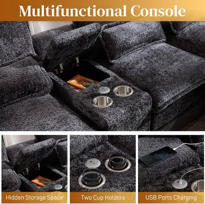 Sectional Sofa Cloud Couch for Living Room, 123" Modern Fluffy Chenille U Shaped Couch, with Storage Console & Cup Holders