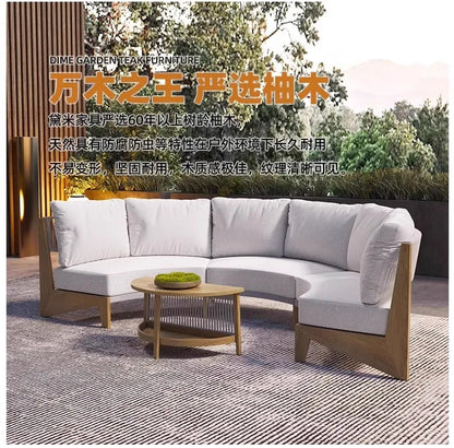 Outdoor circular sofa, rattan woven outdoor courtyard garden, villa restaurant, outdoor booth, anti-corrosion teak furniture