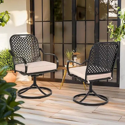 Patio Swivel Chair Set of 2, Heavy Duty Outdoor Dining Chairs with Thickened Cushions, Metal Patio Chairs Gentle Rocker
