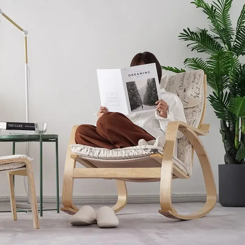 Simple and modern Nordic Boang rocking chair easy chair solid wood recliner lazy pregnant woman chair balcony lounge