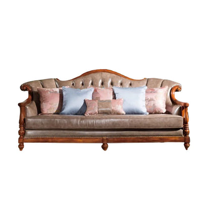 QQ132 American Style Genuine Leather Art Solid Wood Sofa Country  Light Luxury Retro European Style Combination Carved Solid Woo