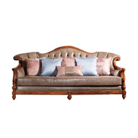 QQ132 American Style Genuine Leather Art Solid Wood Sofa Country  Light Luxury Retro European Style Combination Carved Solid Woo