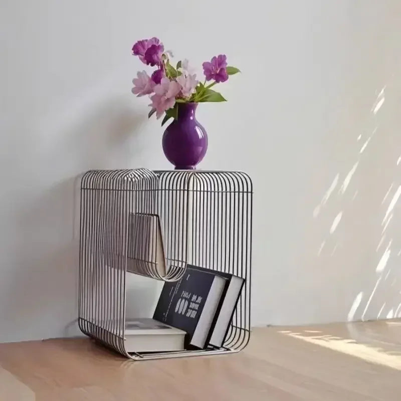 Modern Scandinavian Metal Coffee Table - Sleek Minimalist Living Room Furniture with Magazine & Book Storage Side Table
